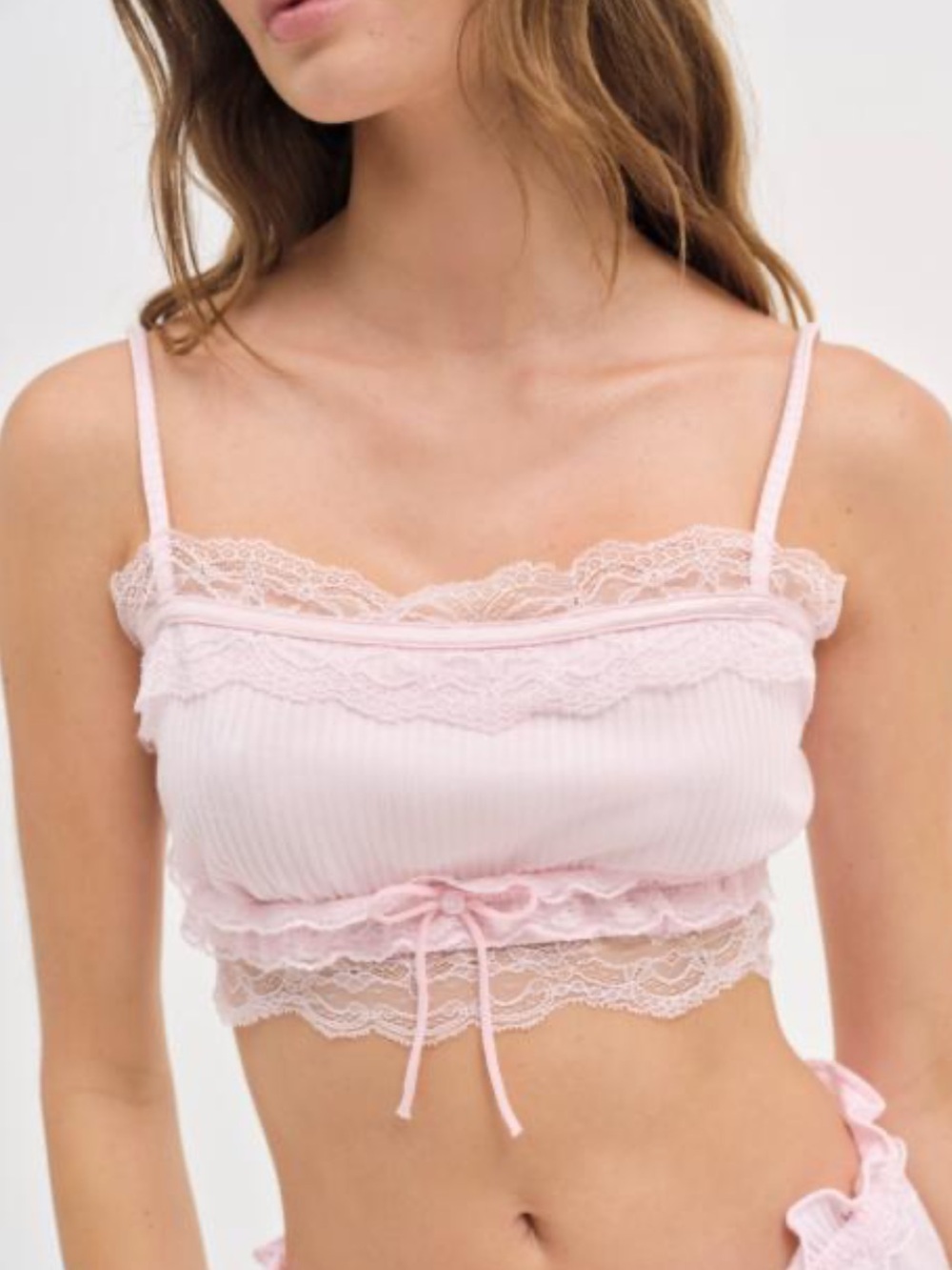 New! For Love And Lemons Jaden Light Pink Ribbed Bralette Top 34811